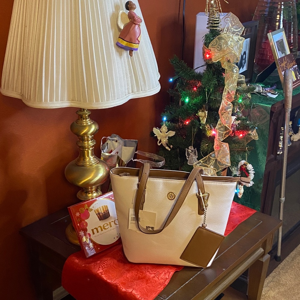 Anne Klein White and Brown Tote Bag